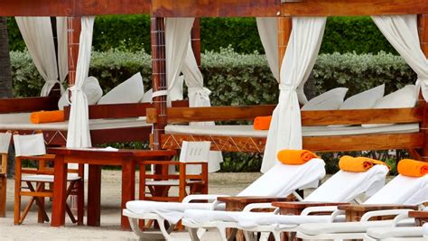 Beach Lounge Chairs at a Stock Footage Video (100% Royalty-free