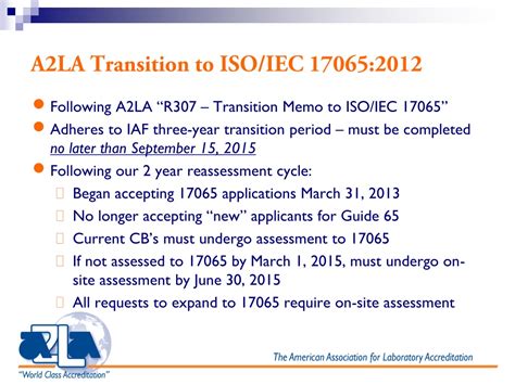 Ppt A2las Isoiec 170652012 Transition And Applications Powerpoint