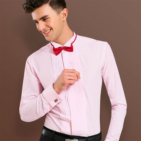 2017 New Fashion Men Dress Shirt Brand Wedding Long Sleeve Pink Formal