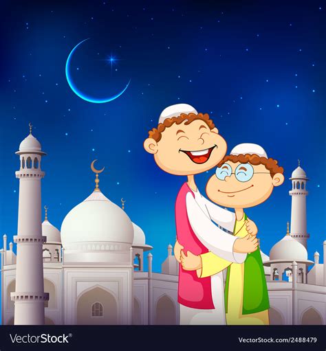 Find images of eid mubarak. People hugging and wishing eid mubarak Royalty Free Vector