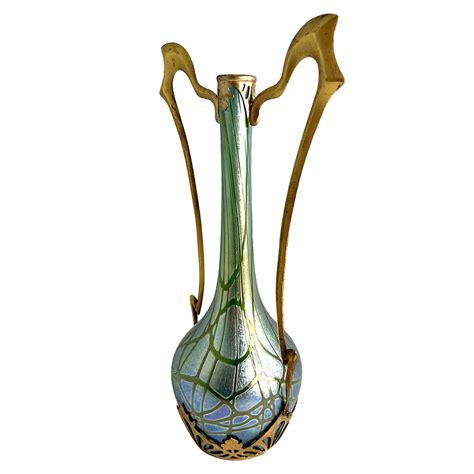 Art Nouveau Iridescent Pampas Glass Vase In Pewter Mount By Loetz And Argentor Gm4169 Morgan