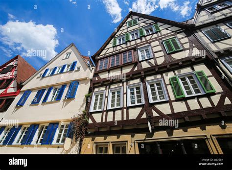 Typical Half Timbered Houses In The Historical Center Of Tubingen