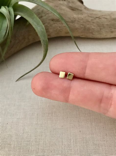 Tiny Square Stud Earrings In Gold Sterling Silver Posts Etsy