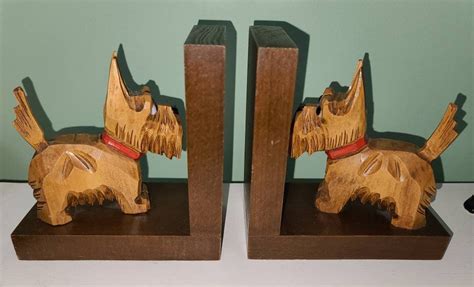 Vintage Dog Bookends 1950s Wood Scotty Dog Bookends Carved Dogs So Cute