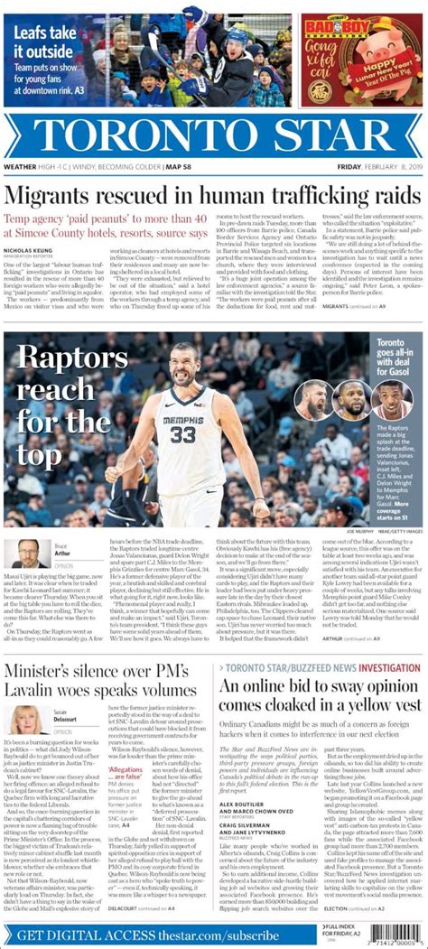 Newspaper The Toronto Star Canada Newspapers In Canada Fridays