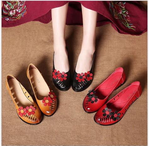 Spring Summer Flat Shoes Woman Genuine Leather 2018 Cut Outs Round Toes