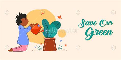 Save Our Green Illustration Girl Giving Water To Plant Download