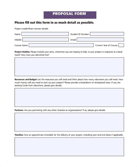 Free 8 Sample Proposal Forms In Pdf Ms Word Excel