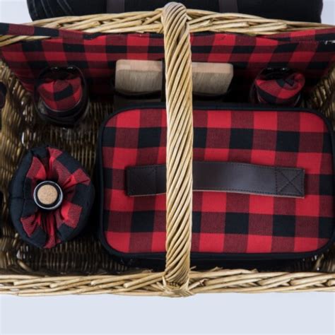 Somerset Picnic Basket Red And Black Buffalo Plaid Pattern 19 X 13 X 17 Food 4 Less