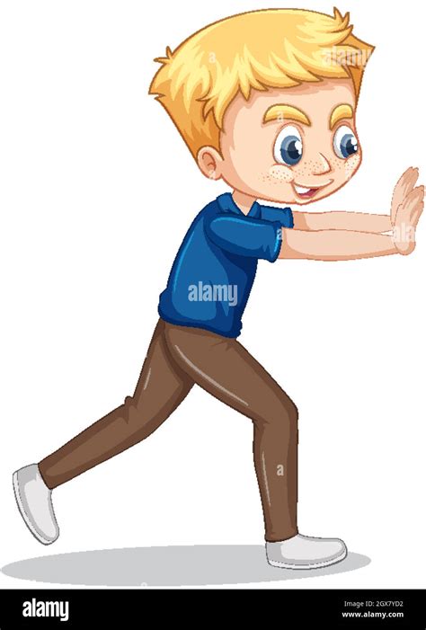 Boy Pushing Wall On Isolated Background Stock Vector Image And Art Alamy
