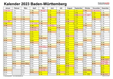 Kalender 2023 Baden Württemberg Ferien Feiertage Pdf Vorlagen