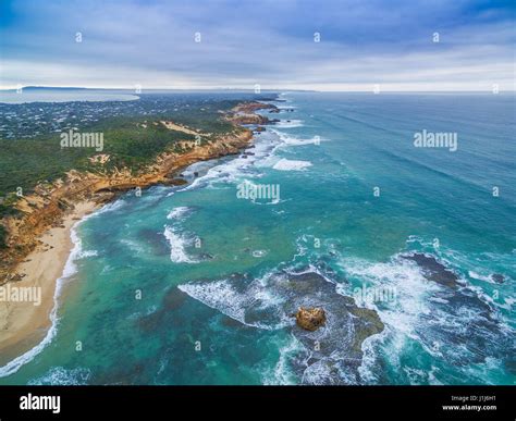 Aerial View Of Sorrento Back Beach And Coastline Mornington Peninsula Melbourne Australia