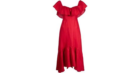 Reformation Baela Fluted Linen Dress In Red Lyst