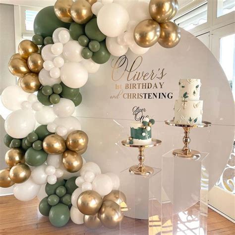 127pcs Olive Green Balloon Garland Arch Kit White Gold Confetti