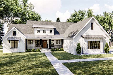 Modern Farmhouse Ranch Home Plan With Cathedral Ceiling Great Room
