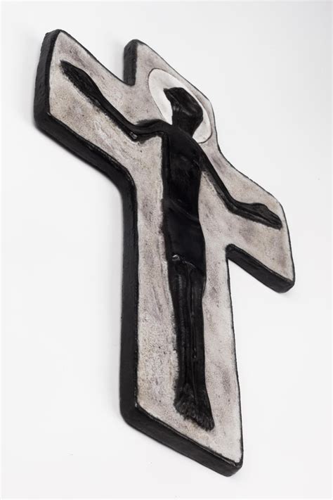 Wall Crucifix In Ceramic Hand Painted Grey Black Made In Belgium