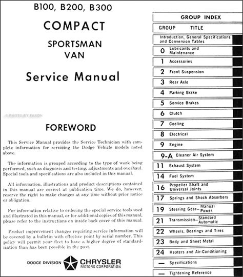 1971-1972 Dodge B100 B200 B300 & Sportsman Van Repair Shop ...