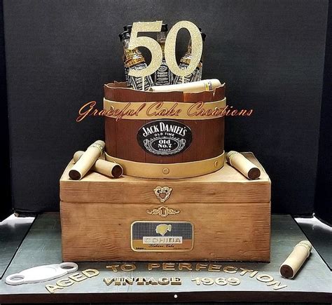 Cigar Box and Whiskey Barrel Themed 50th Birthday Cake in 2020 | 50th