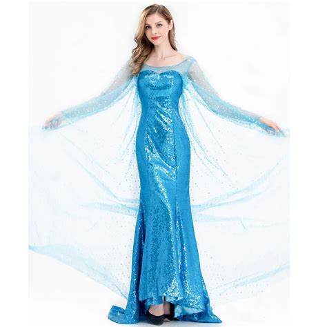 Adult Elsa Frozen Princess Long Dress Princess Elsa Dress Cosplay Costume Adult Women Girls