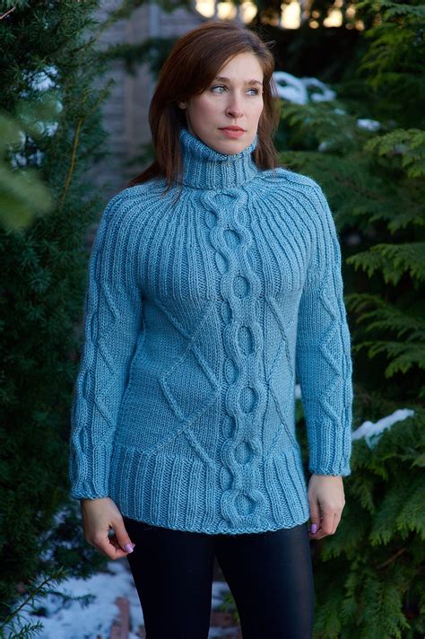 Womens Sweater Cable Knit Turtleneck Blue Swaeter Etsy Sweaters For Women Ladies