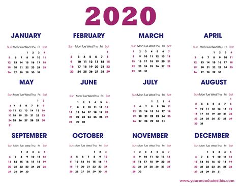 Download our 2020 calendar printable templates to make a calendar for the year 2020. Download 2020 Calendar Free Templates