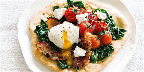 The menu consists of miso fried rice, sweet potato. Spelt Breakfast Pizza