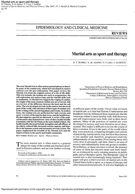 (PDF) Martial arts as sport and therapy