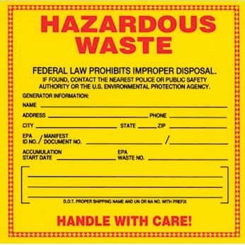 National Marker Hw Safety Labels Hazardous Waste X Adhesive