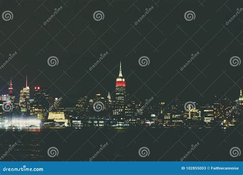 Manhattan Skyline By Night As Seen From Hoboken New Jersey Editorial