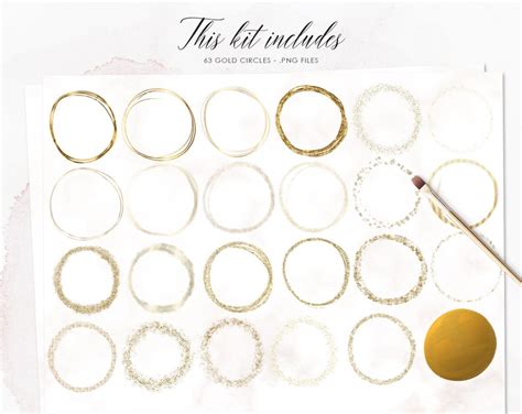 110 Gold Circles Clipart Gold And Blush Hand Drawn Foil Etsy