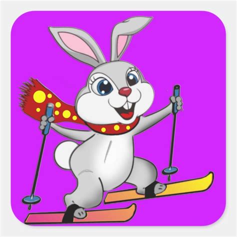 Ski Bunny Funny And Cute Cartoon Square Sticker Uk