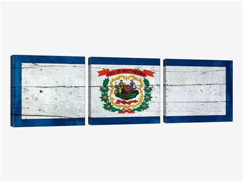 West Virginia State Flag On Wood Planks Panoram Canvas Art Icanvas