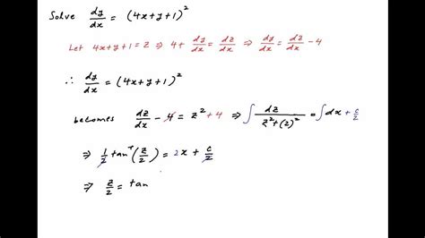 Solve The Differential Equation Dydx Square4x Y 1 Youtube