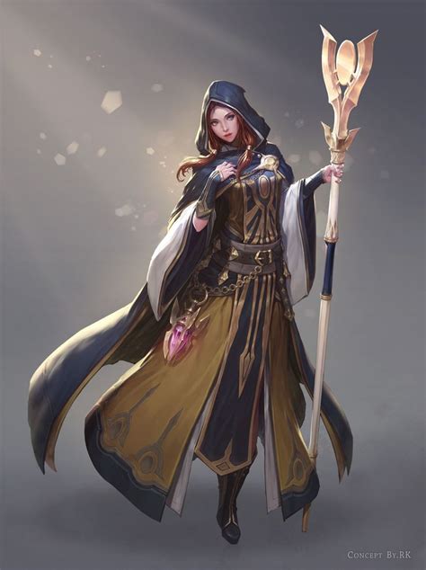 Female Sorcerer Cleric With Staff Cloaked Figure Dnd Pathfinder
