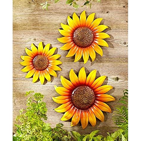 Set Of 3 Hanging Metal Plaque Wall Sunflowers Set Of 3 Sunflowers