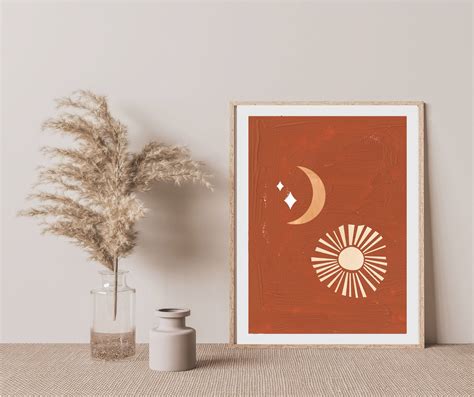 Boho Sun And Moon Prints Terracotta Prints Bohemian Decor Etsy