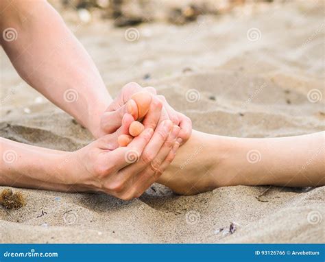 Foot Massage In Sand Male And Female Caucasian Stock Photo Image Of Pamper Coast