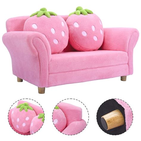 Costway Kids Sofa Strawberry Armrest Chair Lounge Couch W2 Pillow