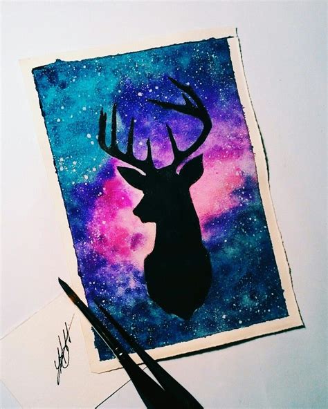 Deer Galaxie Watercolor Galaxy Painting Canvas Painting Projects