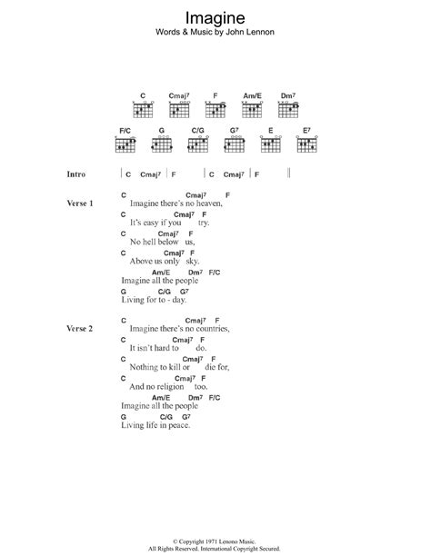 Imagine By John Lennon Guitar Chords Lyrics Guitar Instructor