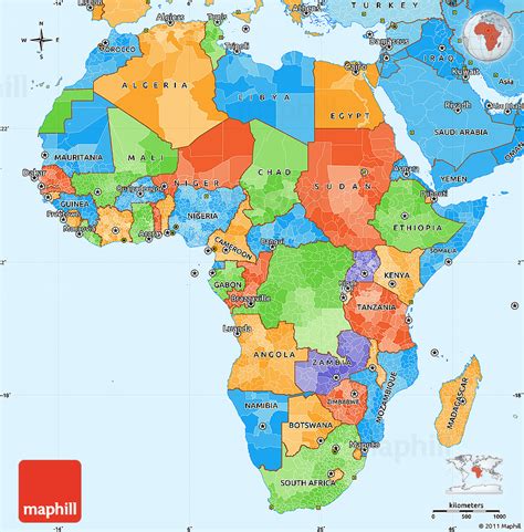 Printable and editable vector map of africa continent political with shaded relief in the background. Political Simple Map of Africa, political shades outside