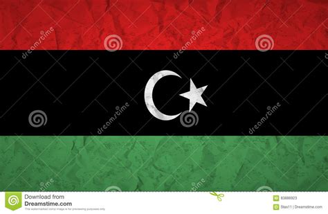 Flag Of Libya With The Effect Of Crumpled Paper And Grunge Stock