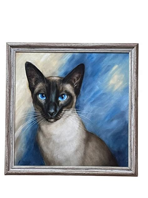 Oil Painting Of Siamese Cat On Canvas Signed Framed Etsy