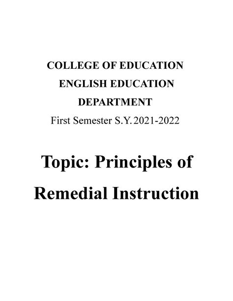 Principles Of Remedial Instruction College Of Education English