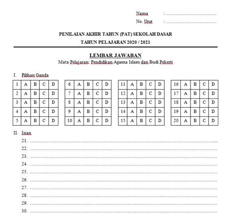 Contoh Lembar Jawaban Sd Homecare24