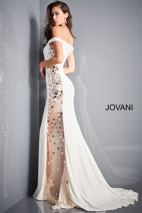 Jovani 03615 Off White Off The Shoulder Embellished Prom Dress