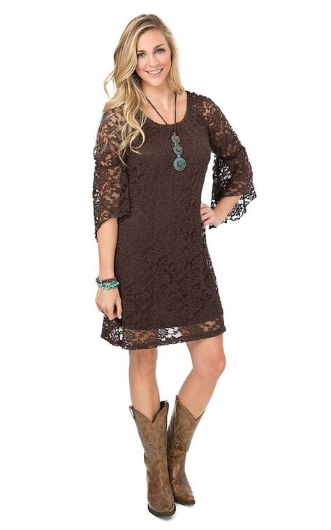 See more ideas about country dresses, dresses, country outfits. Jody Women's Brown Lace 3/4 Bell Sleeve Dress | Cowgirl dresses, Country dresses, Brown lace dress