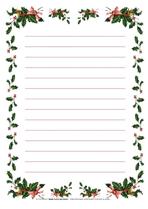A5 paper size printable borders. Free printable Christmas stationery borders of holies with lines 6