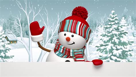 Snowman Waving Hand Animated Greeting Stock Footage Video 100