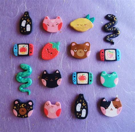 Handmade Clay Pins In 2021 Polymer Clay Crafts Clay Crafts Clay Art
